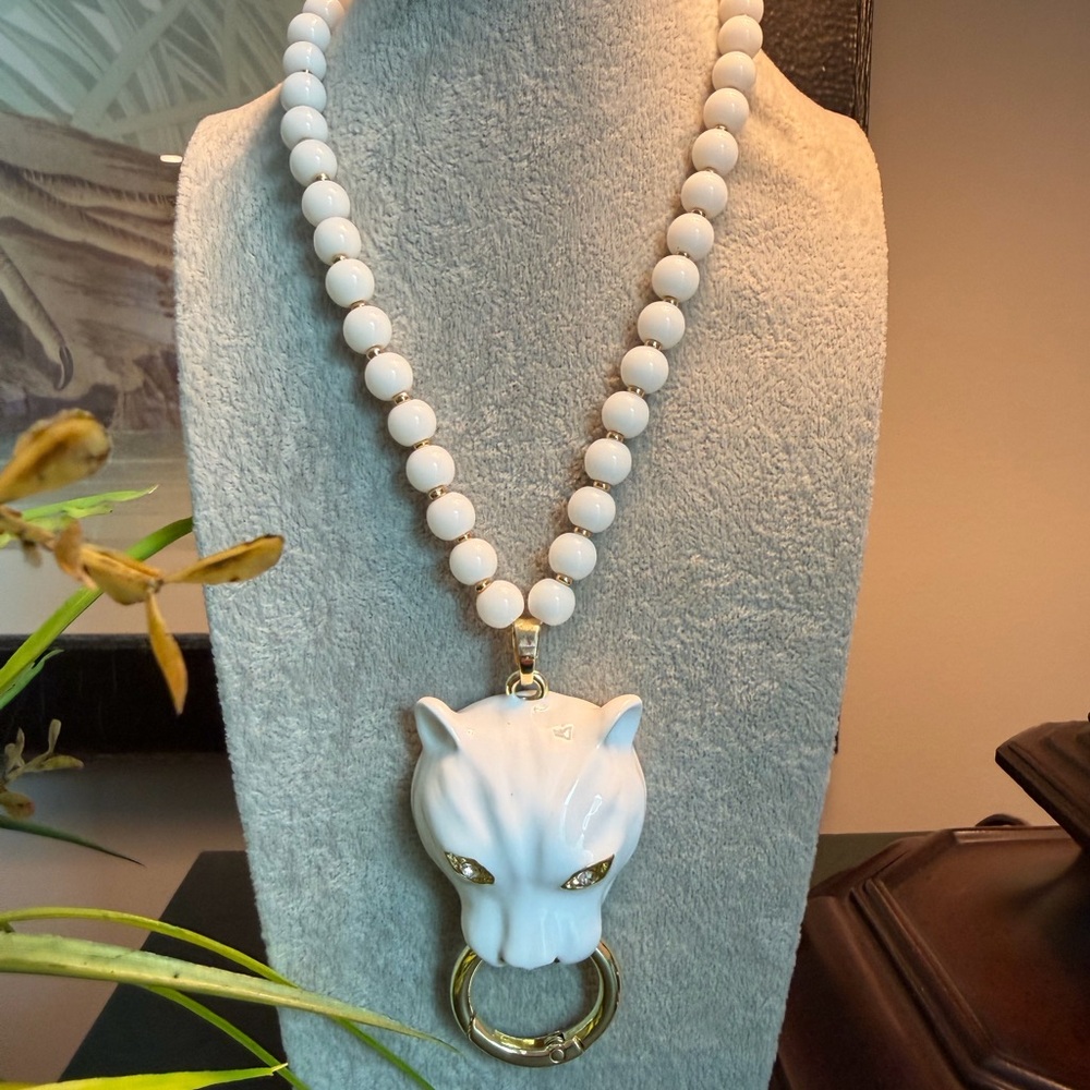 White Enamel Leopard Necklace